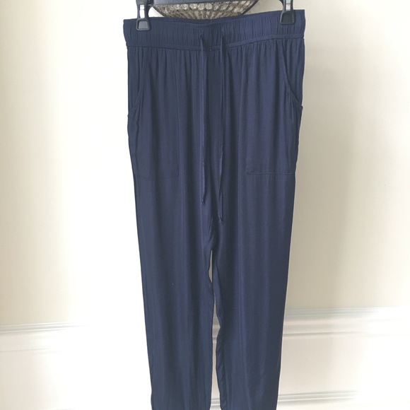 Navy Satin Drawstring Jogger Pants - Picture 2 of 6